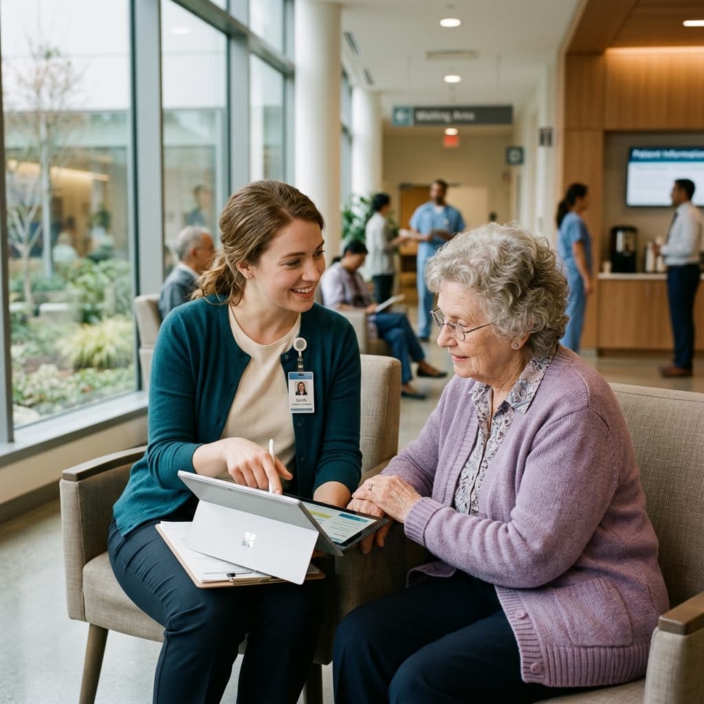 CareBuddy hospital companion assisting an elderly patient